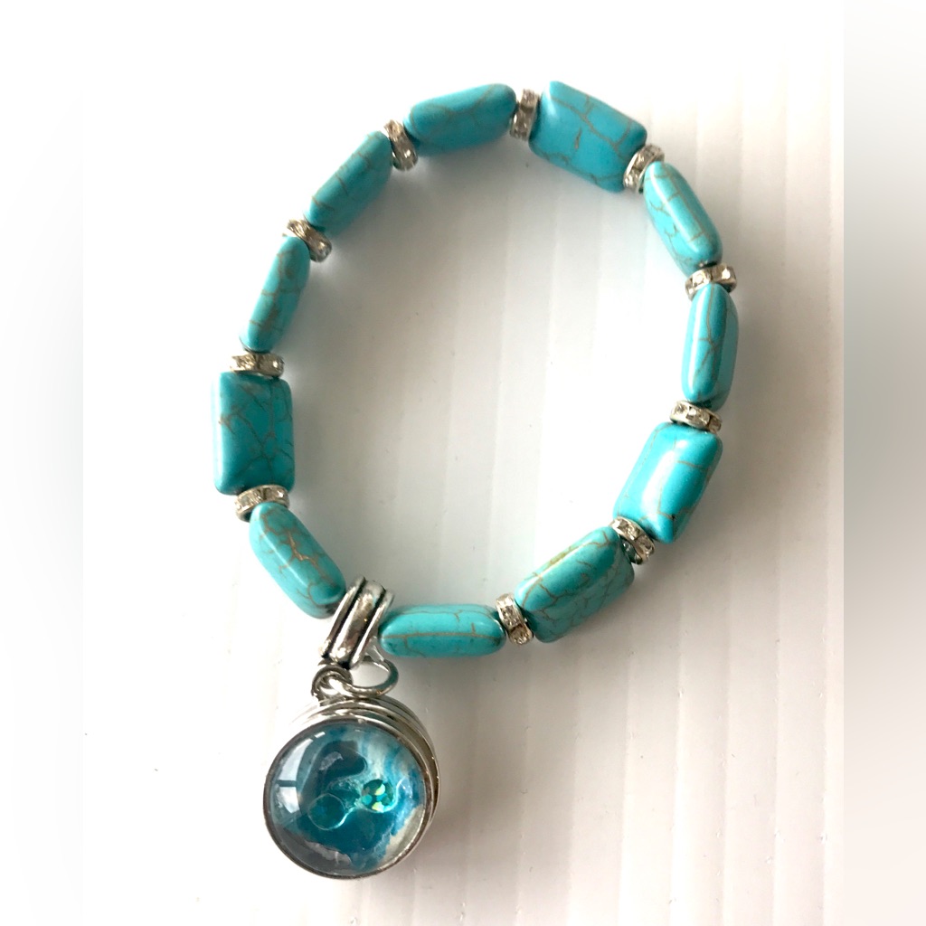 Turquoise Beads Bracelet With Handmade 20mmsnap Sb20 28$